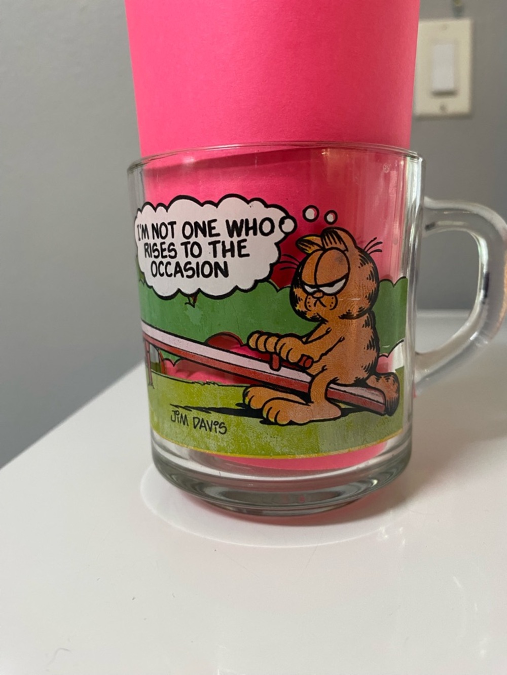 McDonald's Garfield Glass Mug - Green and Orange Artwork